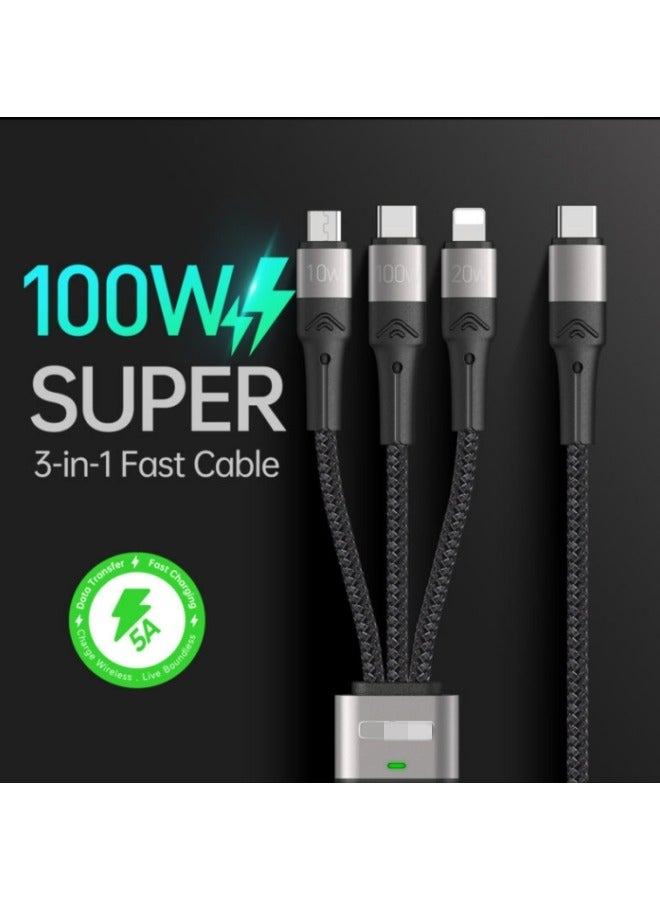 A4 USB-C to USB-C + Lightning + Micro USB 3-in-1 Data Cable - Image 3